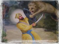 Guru Gobind Singh killing maneater lion